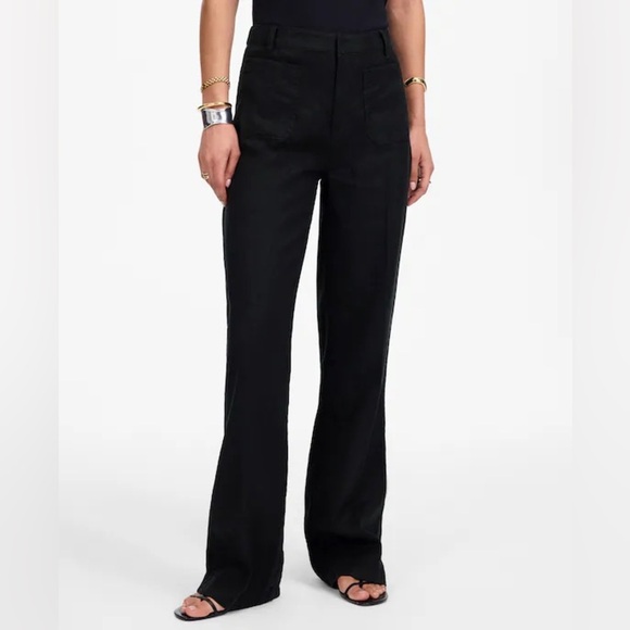 Madewell jet black Patch Pocket Flare Pant in 100% Linen - Picture 2 of 5